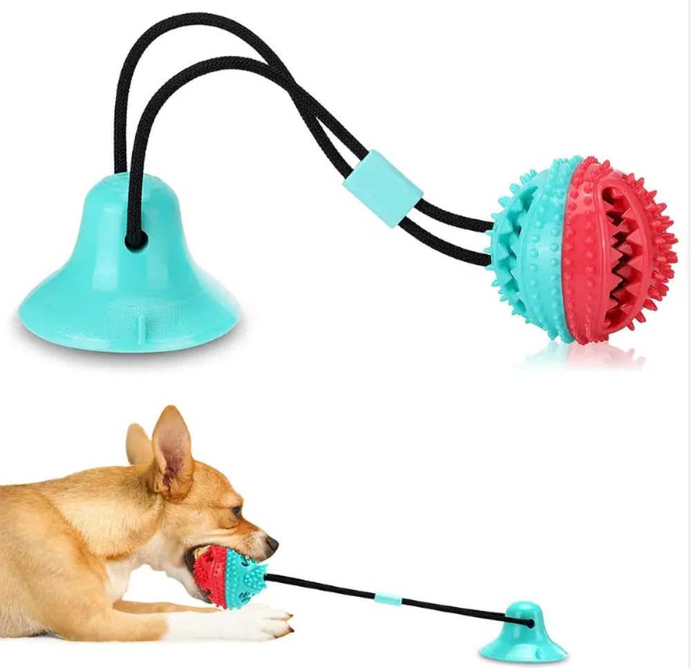 Interactive Dog Toys for Tug of War - Mental Stimulation & Teething Chew Toys for Puppies - Treat Dispensing Puzzle Ball for Small & Medium Dogs (Red+Turquoise) - Perfect for Indoor Play, Boredom Relief & Training Rewards