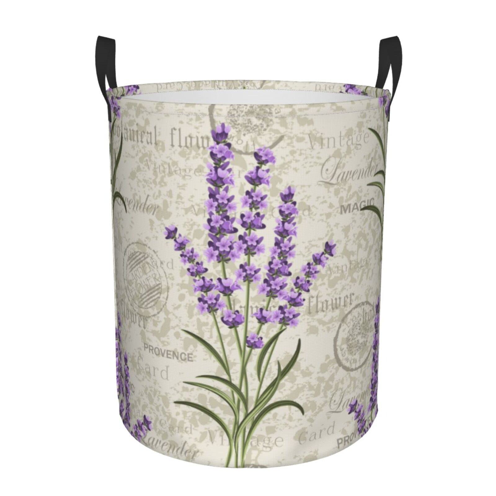 Lavender Flower Laundry Hamper Basket - Collapsible Dirty Clothes Storage Bin for Bedroom, 16.5