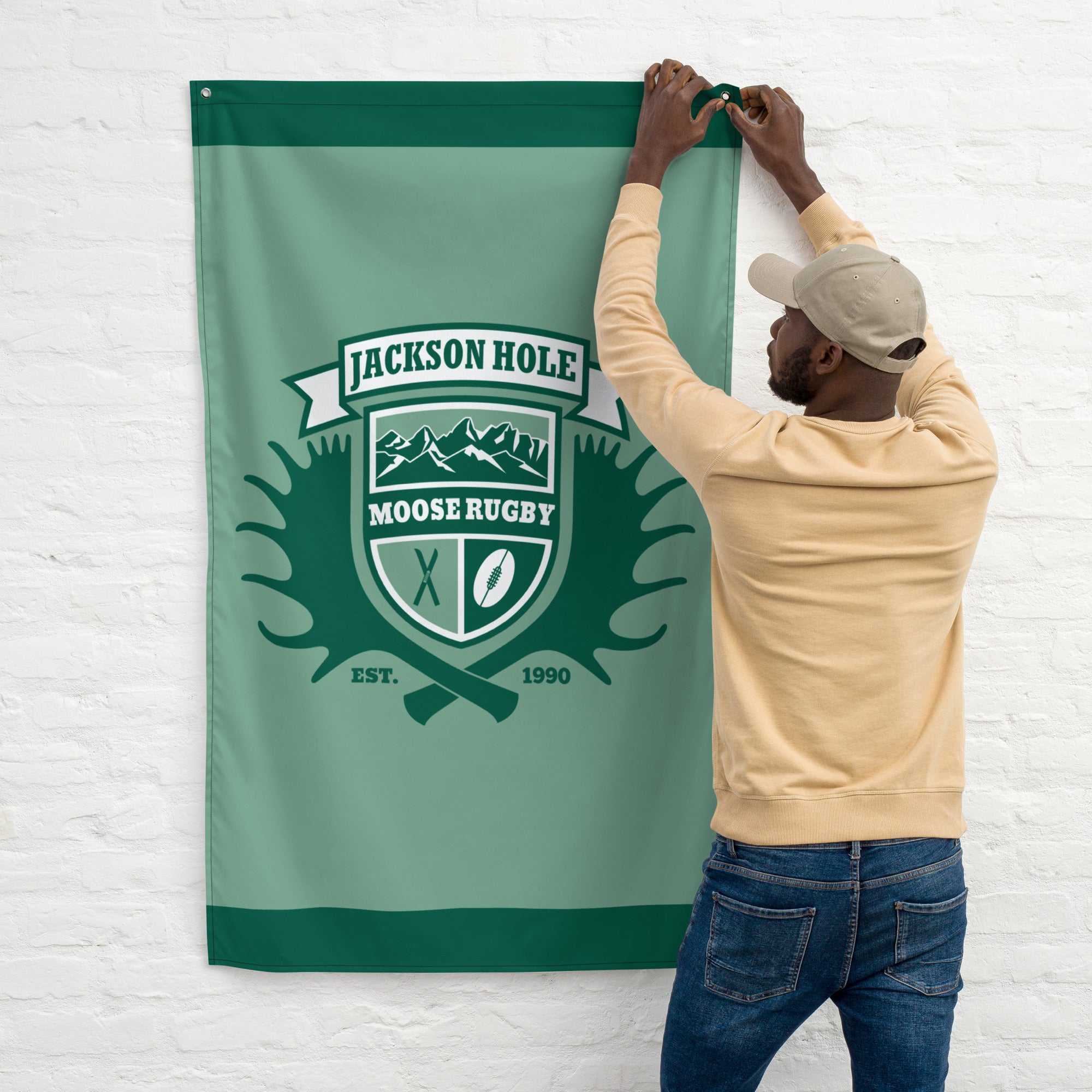 JH Moose Rugby Wall Flag - Durable Sports Decor for Man Cave, Game Room & Fan Gifts - Perfect for Rugby Enthusiasts & Home Decor