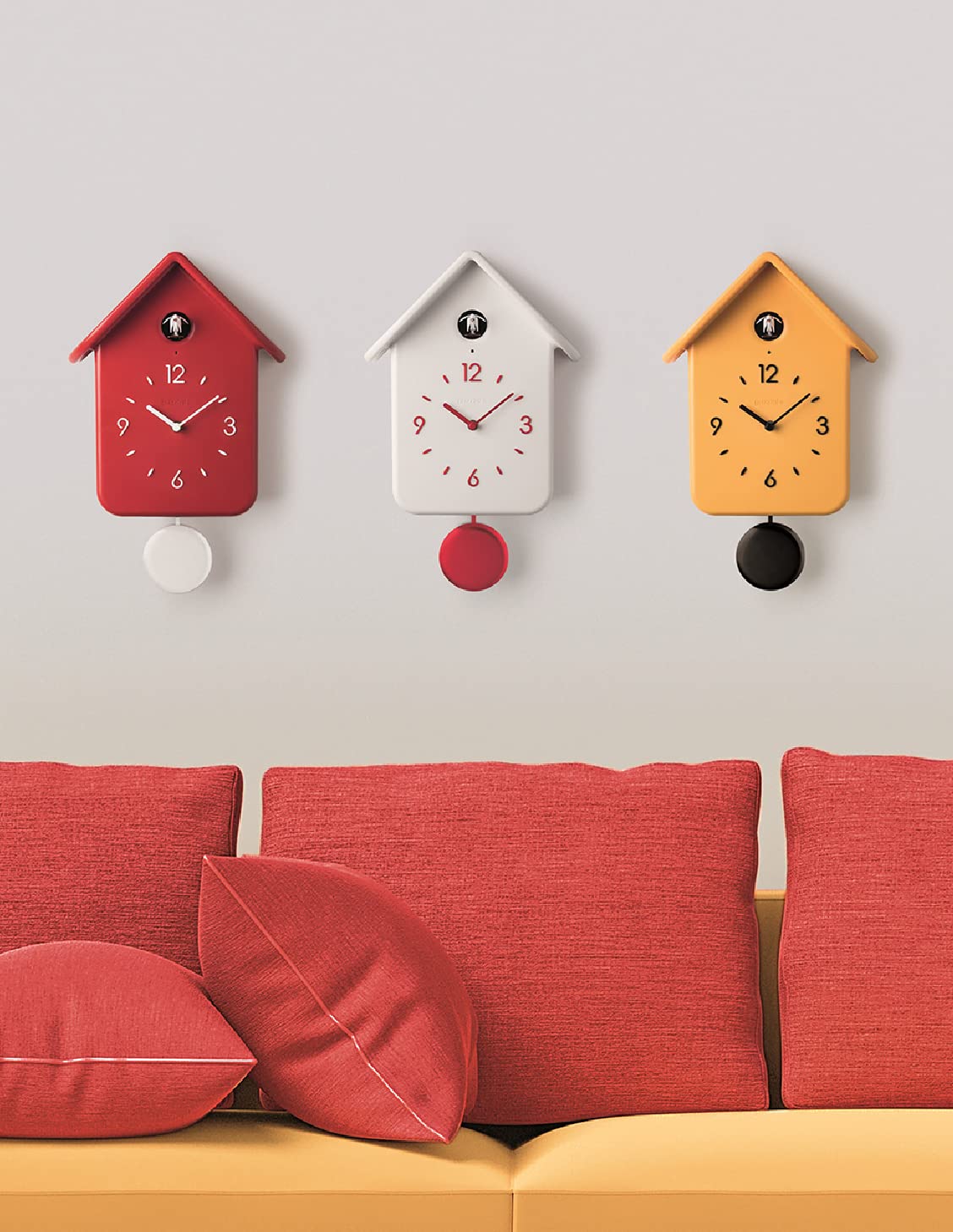 Guzzini Modern Home Wall Clock - 12 Inch Round Silent Non-Ticking Clock for Living Room, Bedroom, Office - Stylish Red Decor (One Size) | Perfect for Home Decor, Gift Giving & Office Spaces