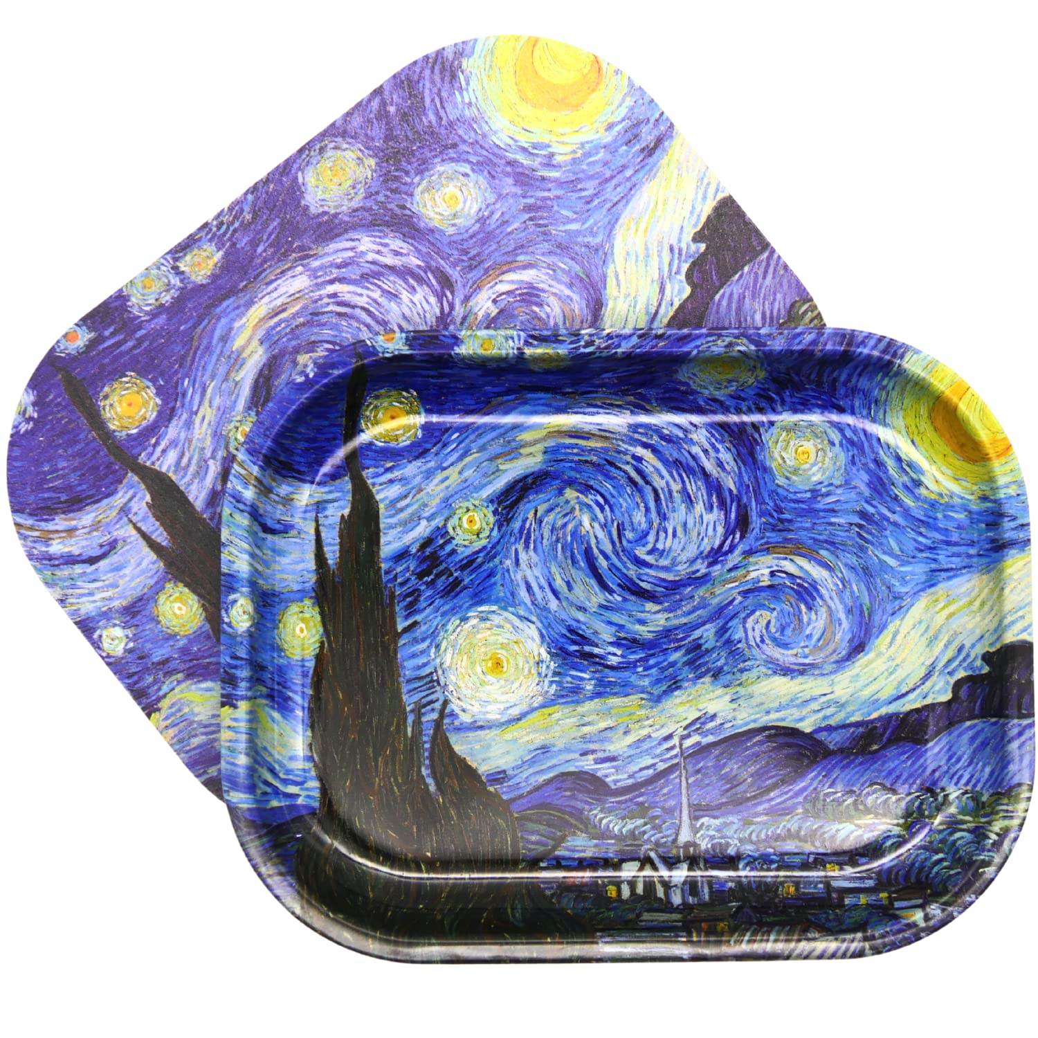 Van Gogh Starry Night Rolling Tray Set - 5 Piece Magnetic Lid Metal Tray (7