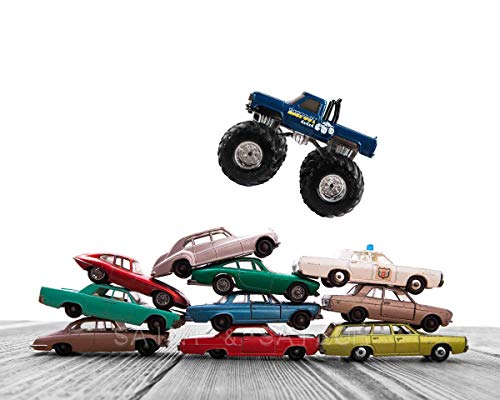 Vintage Monster Truck Jump Flying Blue Ford Wall Art - Boys Room Decor, Nursery Photo Print, Kids Bedroom Poster - Perfect for Playrooms & Themed Bedrooms
