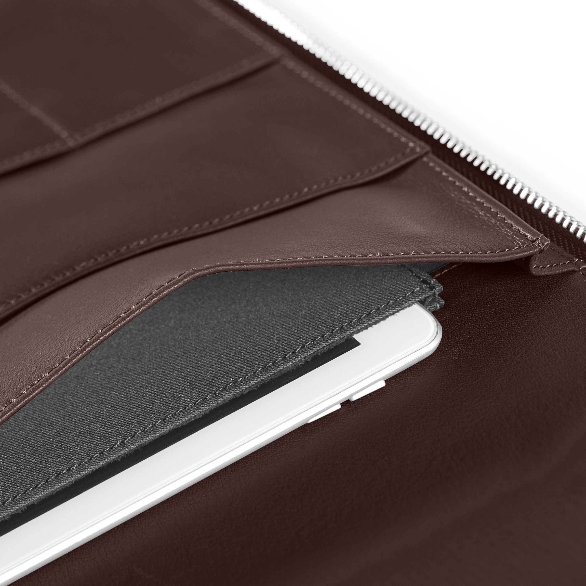 Premium Brown Leather Executive Zippered Portfolio - Professional Business Document Organizer for Meetings, Travel & Office Use