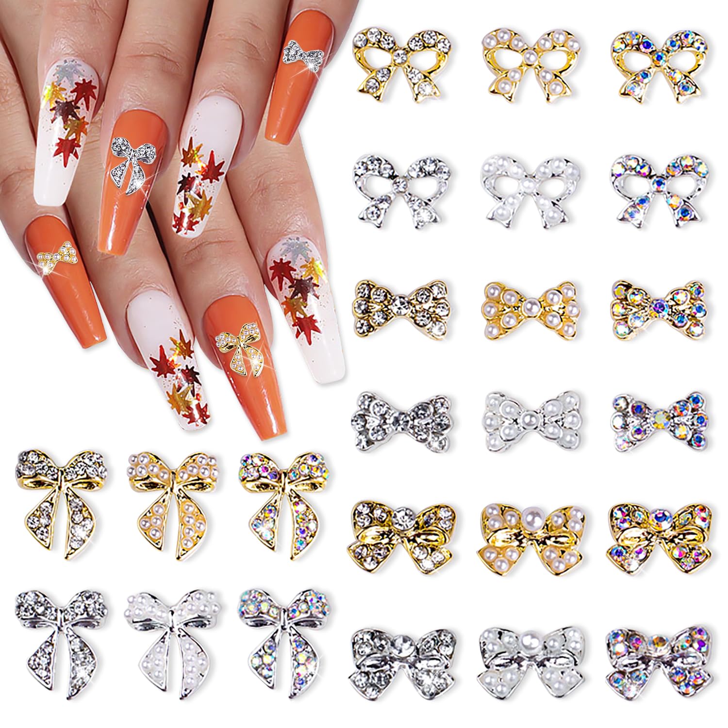 24pcs 3D Butterfly Bow Rhinestone Nail Charms - Alloy Bowknot Nail Studs with Gem Crystals for Nail Art, DIY Jewelry Making & Craft Supplies | Perfect for Manicures, Nail Extensions & Gift Decorations