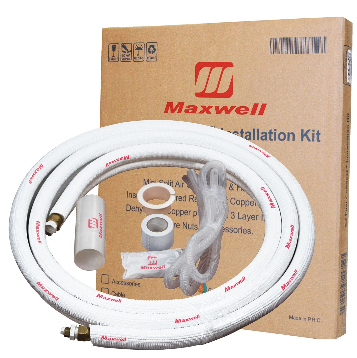 1/4 x 1/2 Inch Mini Split Refrigerant Line Set - 33 Feet Pre-Flared Copper Tubing with Insulation & Accessories for HVAC & AC Installation