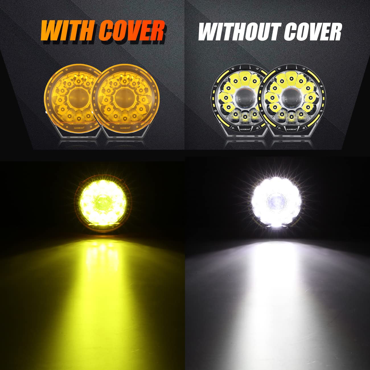 Auxbeam 360-PRO Series 7-Inch Round LED Off-Road Lights - 230W Spot Flood Combo with 2 Amber Covers - Perfect for Jeep, Truck & ATV Night Driving & Off-Road Adventures