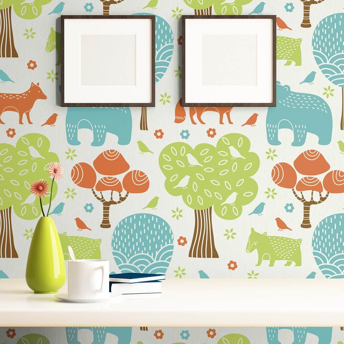 Brown & Green Animal-Themed Peel & Stick Removable Wallpaper for Nursery & Kids Room Decor - Easy DIY Wall Covering for Baby Bedrooms & Playrooms