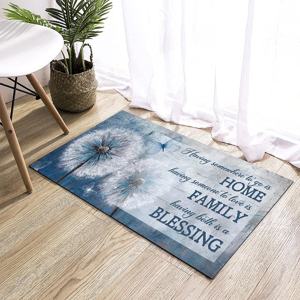 Non-Slip Rustic Dandelion Door Mat - 23.5x35 Inch Blue Indoor/Outdoor Rug for Bathroom, Bedroom, Kitchen & Living Room - Perfect Home Decor for Entryways, Patios & High-Traffic Areas
