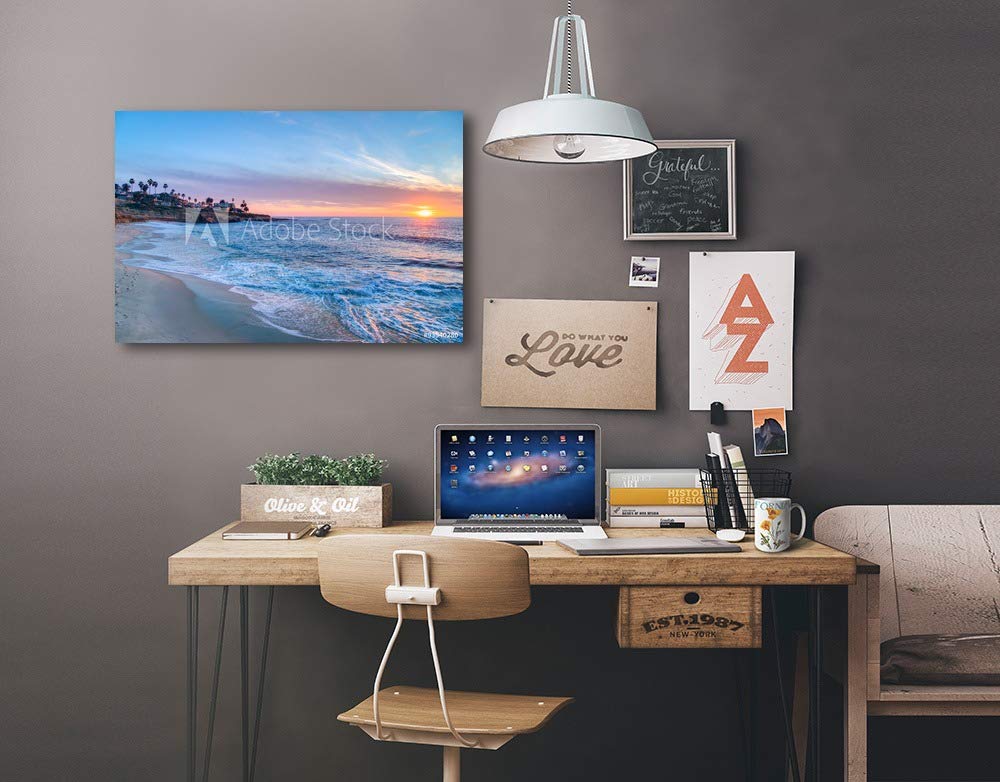 Lantern Press San Diego California La Jolla Beach Sunset Photography A-92854 - 24x36 Wrapped Canvas Wall Art for Living Room, Bedroom & Office Decor | Coastal Landscape Painting for Beach House & Modern Interior Design