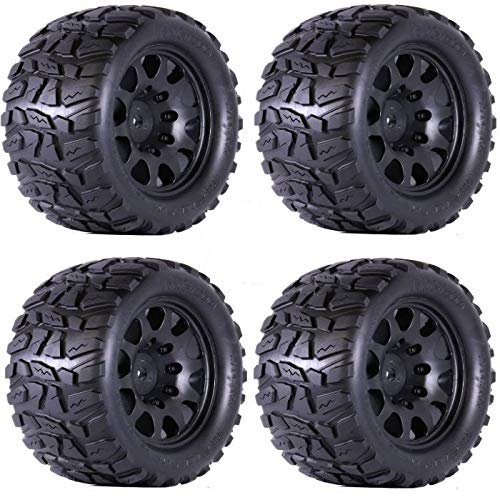 Powerhobby Raptor XL Belted Off-Road Tires with Viper Wheels - 4 Pack 24MM HEX Black - Perfect for RC Trucks, Crawlers & Buggies - Durable Traction for Rough Terrain & Racing