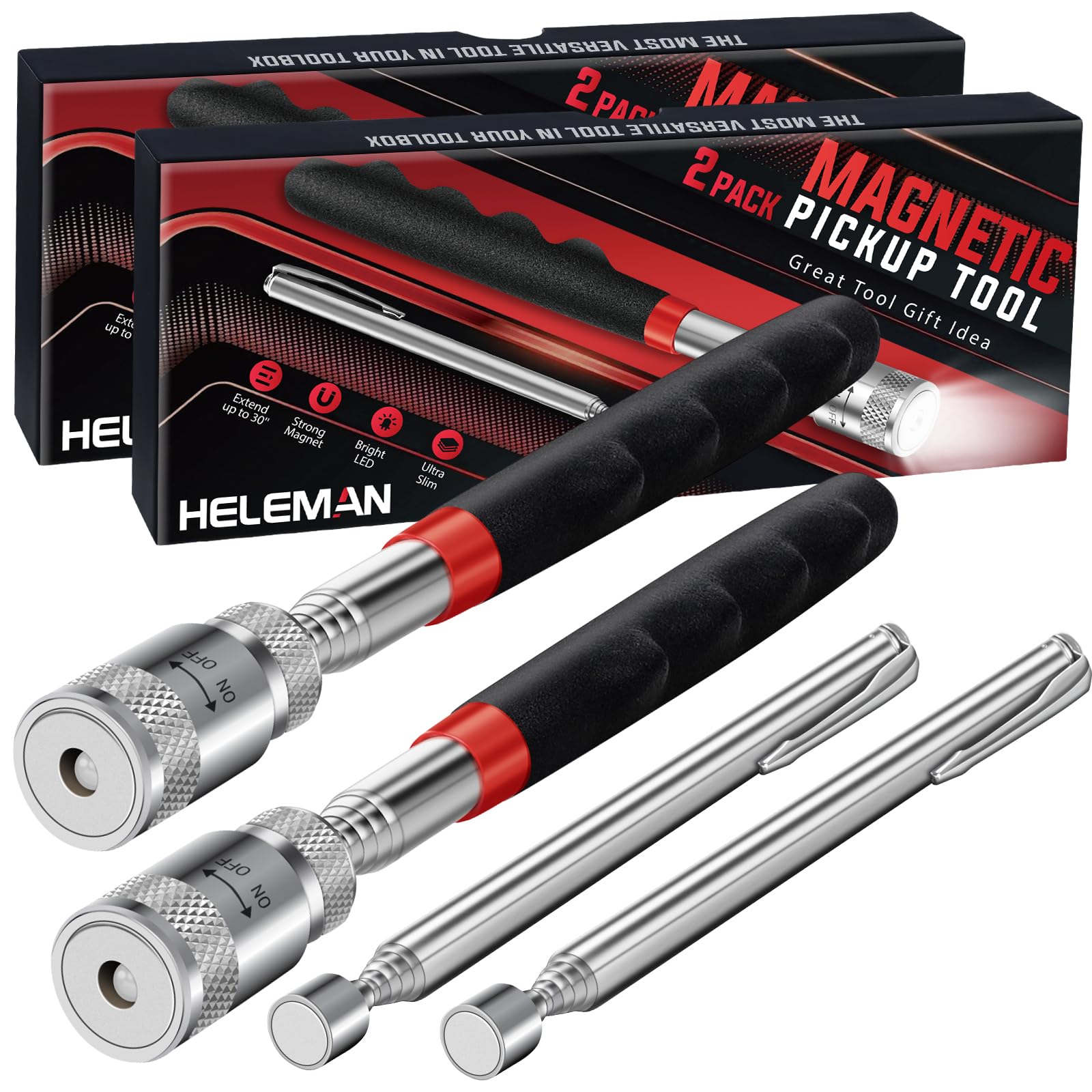 Magnetic Pickup Tool with LED Light - Telescoping Pick Up Tool Set for Hard to Reach Places - Perfect Stocking Stuffer & Christmas Gift for Men, Dad, Husband - Cool Gadgets for Home Repair, Workshop, and Automotive Use