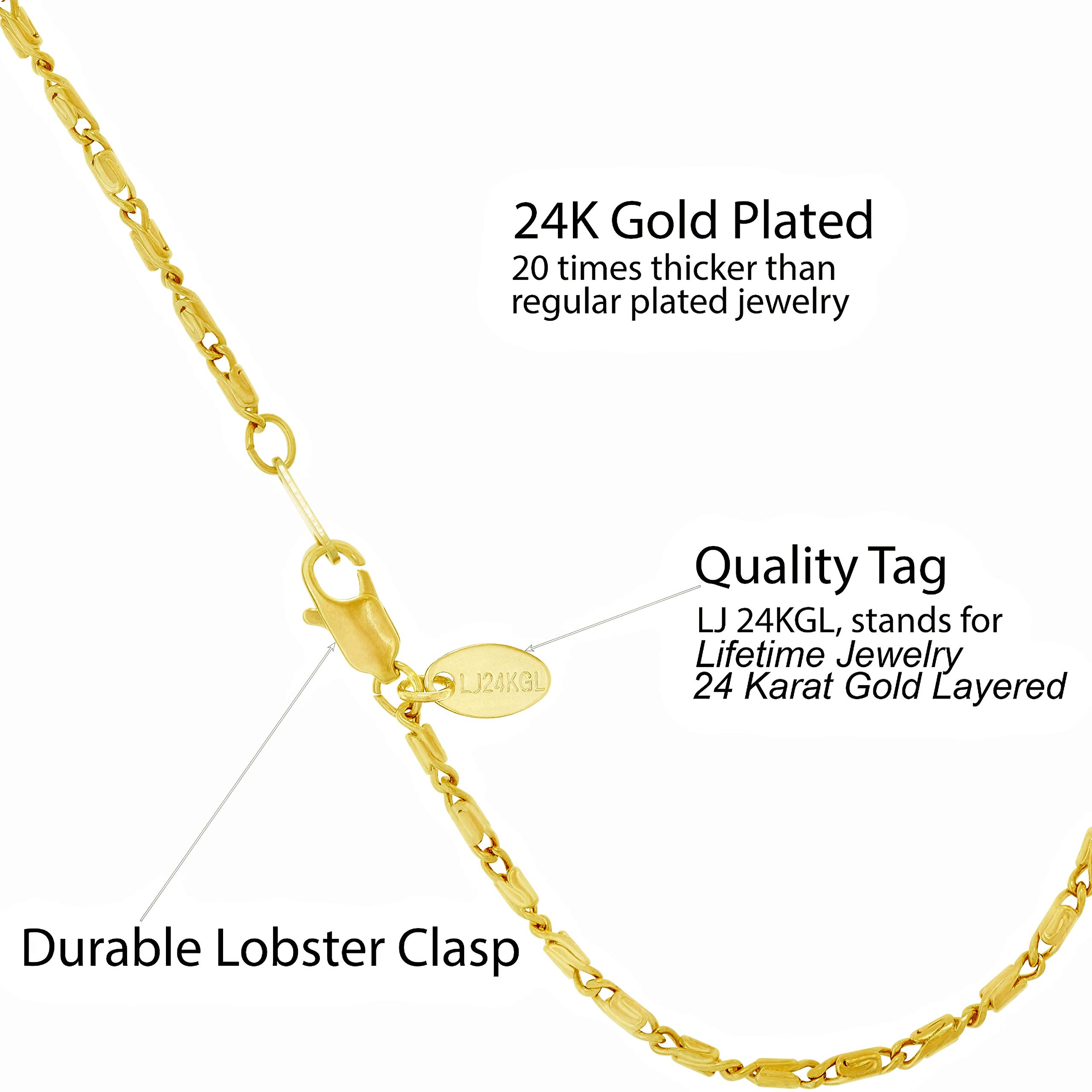 LIFETIME JEWELRY 24K Gold Plated Women's Anklet Bracelet - 2mm Rounded Scroll Design for Everyday Wear, Beach Vacation & Special Occasions
