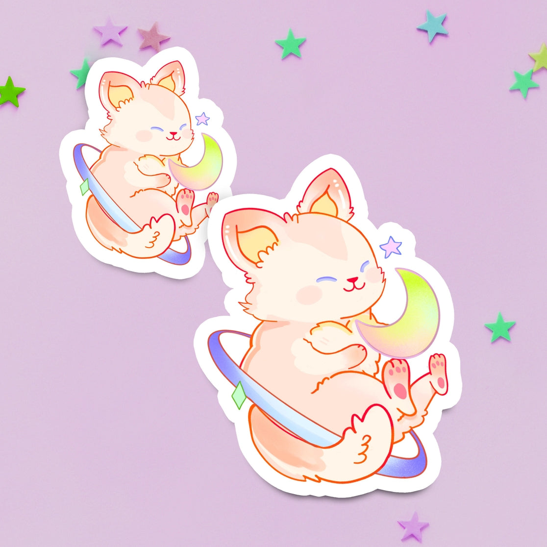 Cat Moon Star Stickers - Waterproof Vinyl Decals for Laptops, Phones & DIY Crafts - Perfect for Pet Lovers & Space Enthusiasts