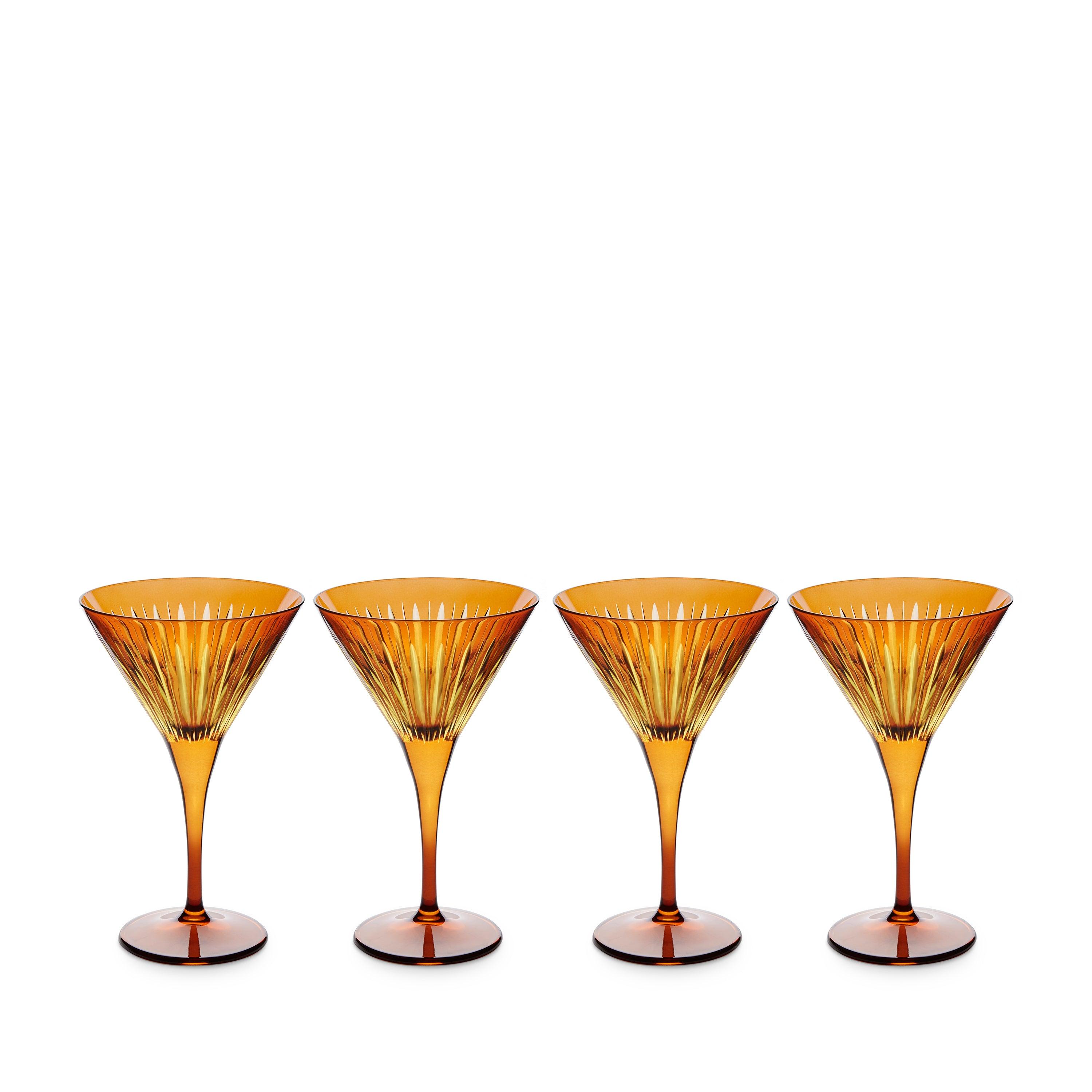 Elegant Prism Martini Glasses - Set of 4 Amber Cocktail Glasses for Home Bar, Parties & Entertaining | Premium Crystal Glassware for Martinis, Cocktails & Special Occasions