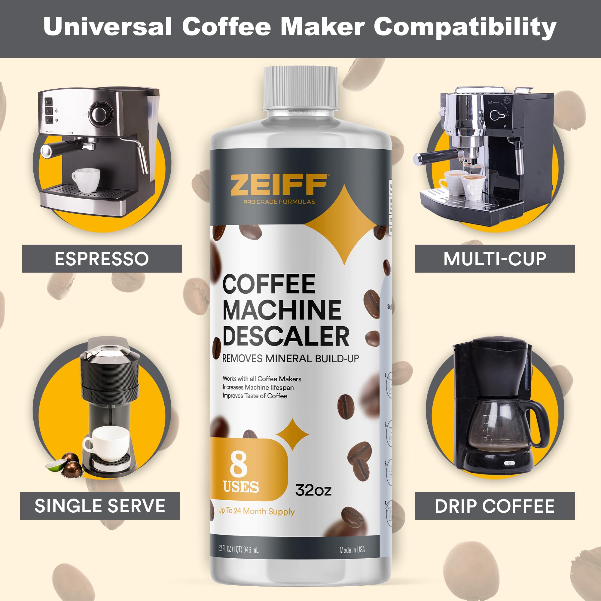 Nespresso Coffee Machine Descaler 32oz - Compatible with Breville, Keurig - for Coffee & Espresso Makers - Home & Office Use