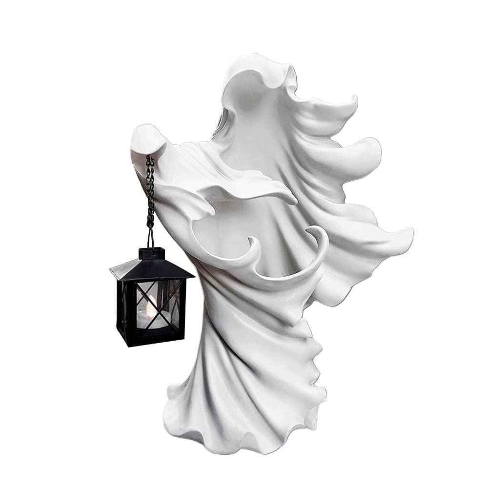 BTSEURY Resin Ghost Statue with Lantern - Halloween Decor, Gothic Garden Ornament, Spooky Party Decoration - Perfect for Halloween Yard Displays, Haunted House Themes & Gothic Home Decor