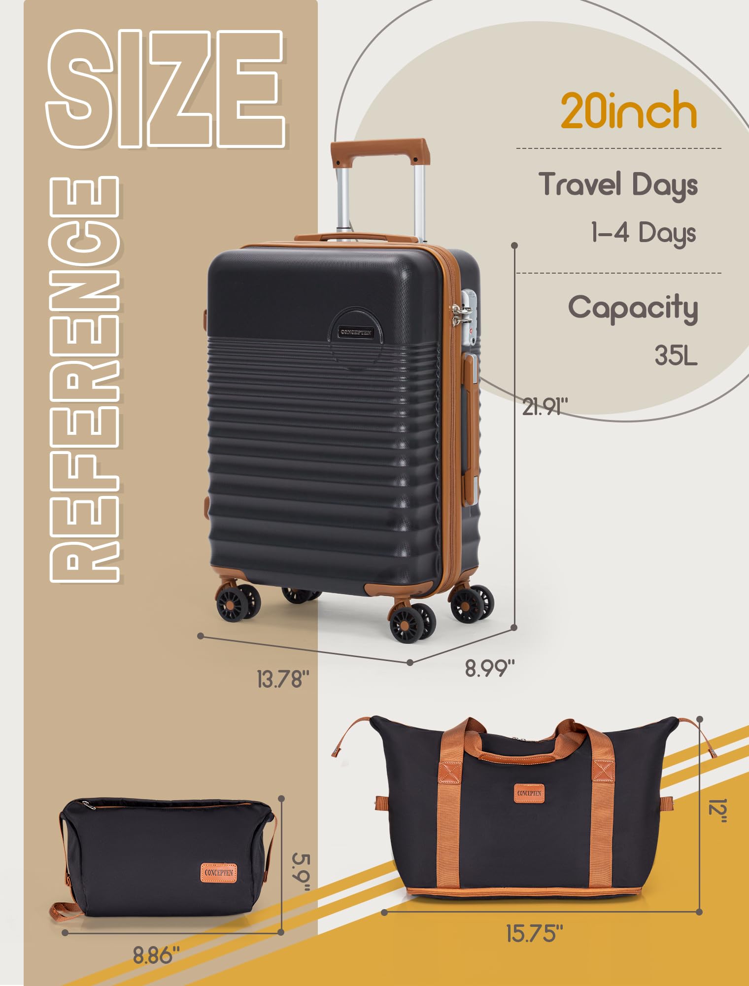20-inch Airline Approved Carry On Luggage - 22x14x9 Lightweight ABS Hard Shell Suitcase with Spinner Wheels & TSA Lock - Perfect for Business Travel, Weekend Getaways & International Flights