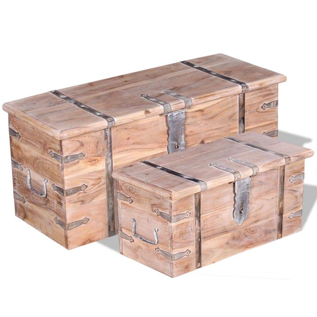 Wooden Storage Chest with Side Handles - 2-Piece Set for Clothes, Books & Home Organization | Vintage Style Trunk for Bedroom, Living Room & Nursery Storage