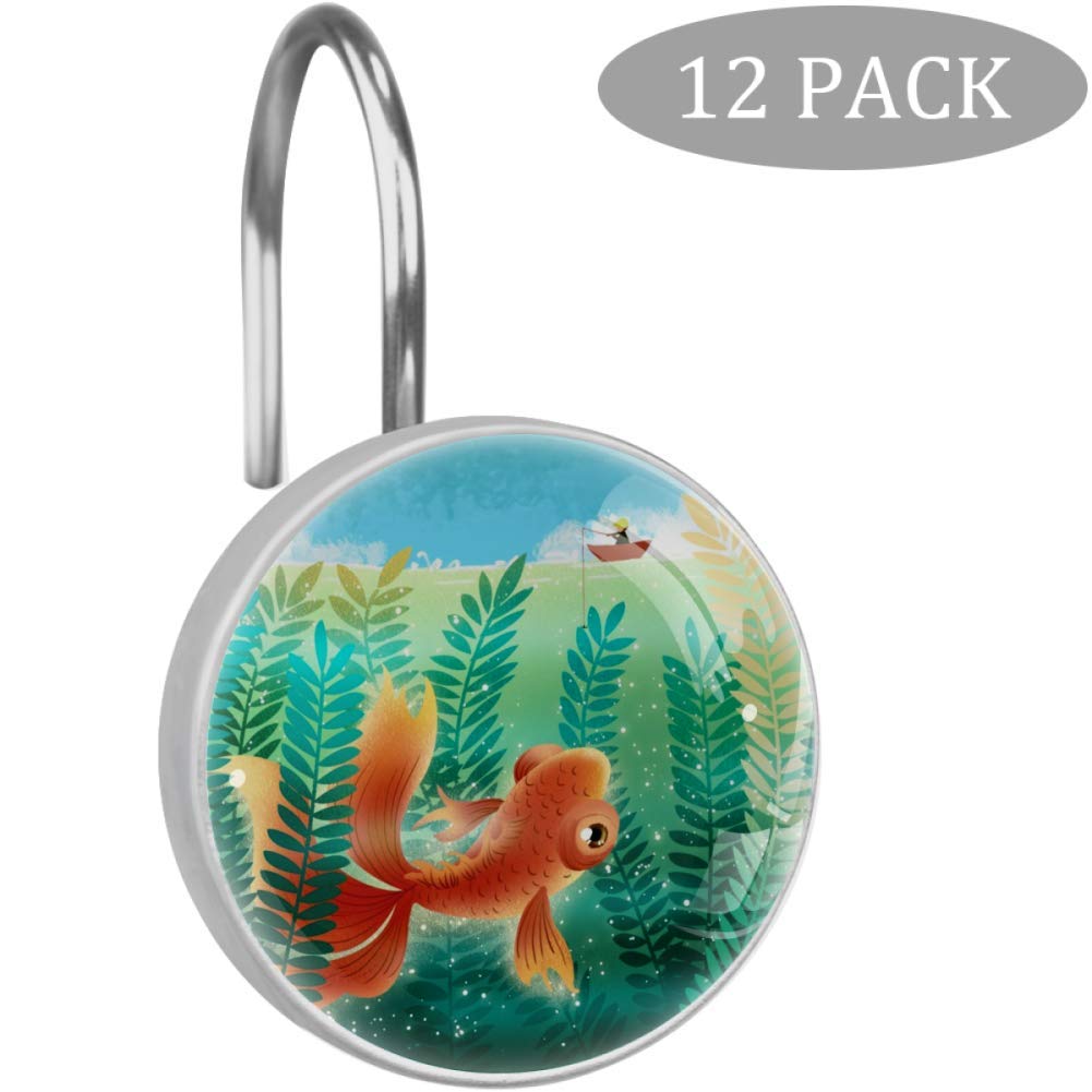 Magic Goldfish Bathroom Shower Curtain Hooks - Rustproof Stainless Steel Shower Hooks for Bath, Beach, Pool & Spa Decor