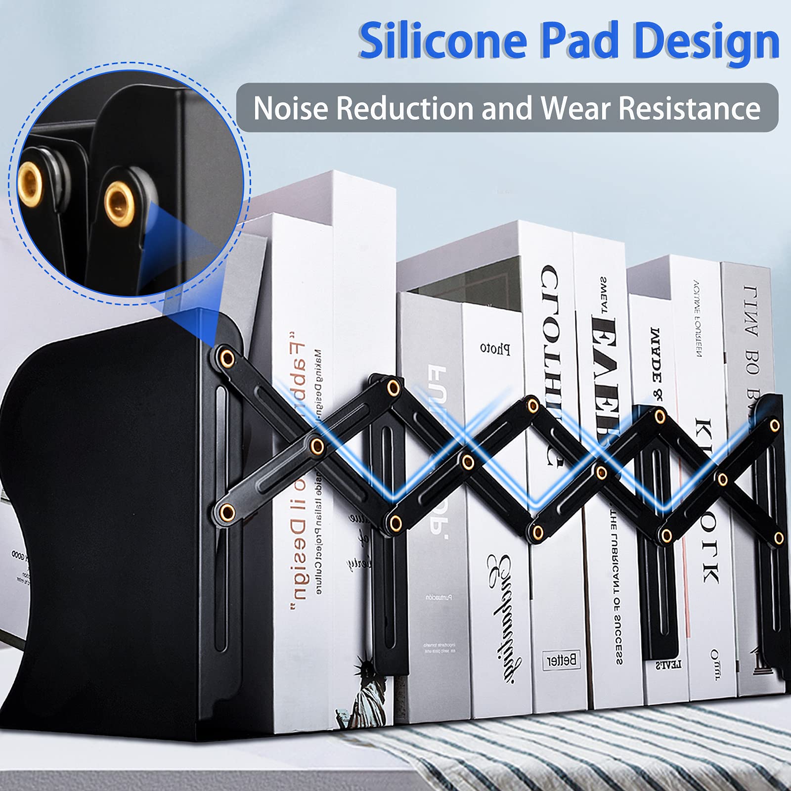 Non-Slip Metal Bookends for Home & Office - Carooyac Adjustable Heavy Duty Book Holder, Kids Bookshelf Organizer & Magazine Stand - Perfect for Desks, Shelves & Study Rooms