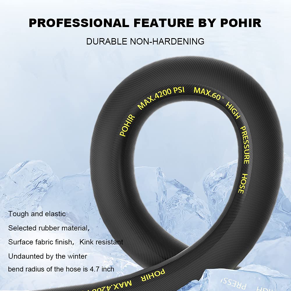 POHIR 125FT High Pressure Washer Hose with Quick Connector - for 4200 PSI Pressure Washers, Car & Home Cleaning