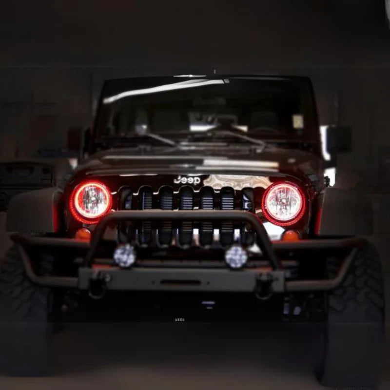 Jeep Wrangler JK Multicolor LED Halo Headlight Kit - Waterproof Surface Mount for 2007-2017 Models - Off-Road & Night Driving Upgrade