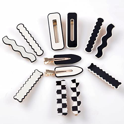 KENDRICK Fashion Hair Clips for Women - 6 Pack Black & White Acrylic Hair Barrettes & Hair Pins - Perfect for Everyday Styling, Office, Parties & Special Occasions