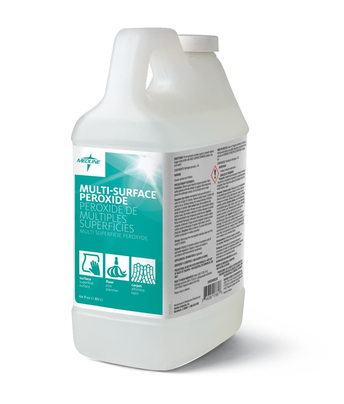 Medline Multisurface Peroxide Cleaner - 0.5 Gallon (Pack of 4) | Hospital-Grade Disinfectant for Countertops, Floors & Bathrooms | Kills 99.9% Germs | Non-Toxic & Eco-Friendly Surface Sanitizer