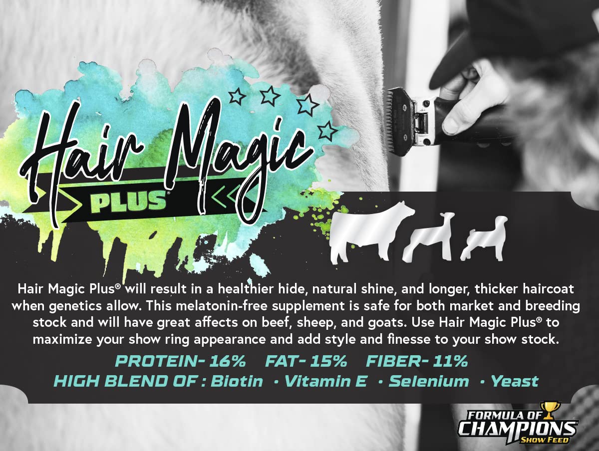 Hair Magic Plus Pelleted Topdress Supplement for Show Animals - 30 lb Bucket | Enhances Coat Shine & Health for Livestock, Horses & Pets | Perfect for Competitions & Grooming