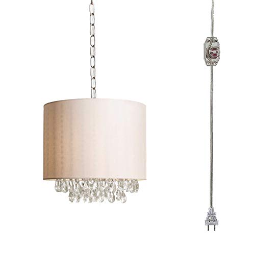 Vintage Plug-in Pendant Light with 20ft UL Dimmable Cord & Cloth Shade - E12 Base, Bulb Not Included - Perfect for Bedroom, Kitchen Island, or Dining Room Decor