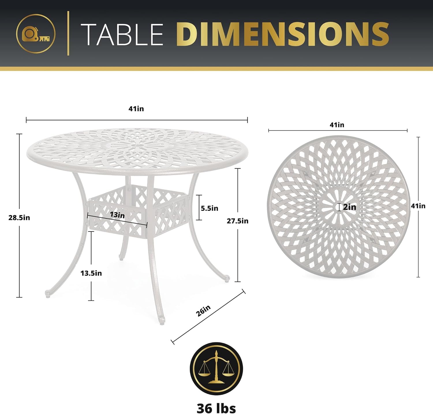 5-Piece Modern Outdoor Dining Set - 42-inch Round Cast Aluminum Patio Table & Chairs, All-Weather Resistant, Durable Garden Furniture for Backyard, Deck, Poolside (1 Table + 4 Chairs) - Perfect for Outdoor Entertaining & Relaxation