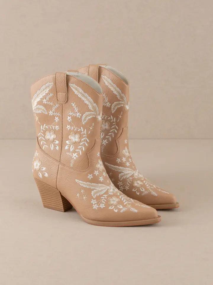 Bailey Apricot Embroidered Cowboy Boots for Women - Western Ankle Booties with Floral Design - Perfect for Country Music Festivals & Rodeo Events