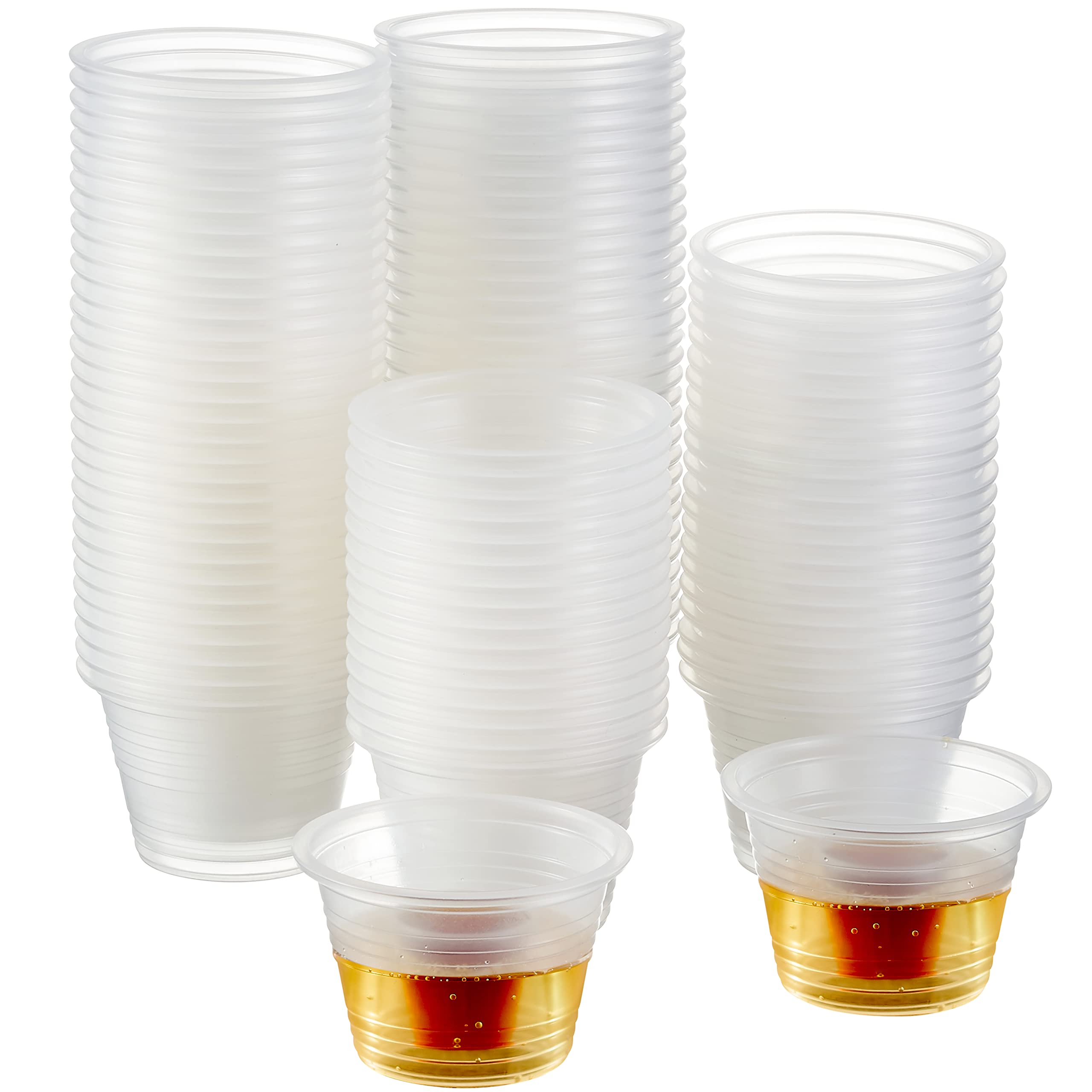 MATANA 100-Pack Clear Plastic Jager Bomb Shot Glasses - 3.75 Oz Reusable Party Shot Cups for Cocktails, Liquor & Bar Drinks - Perfect for Parties, Weddings & Nightclubs