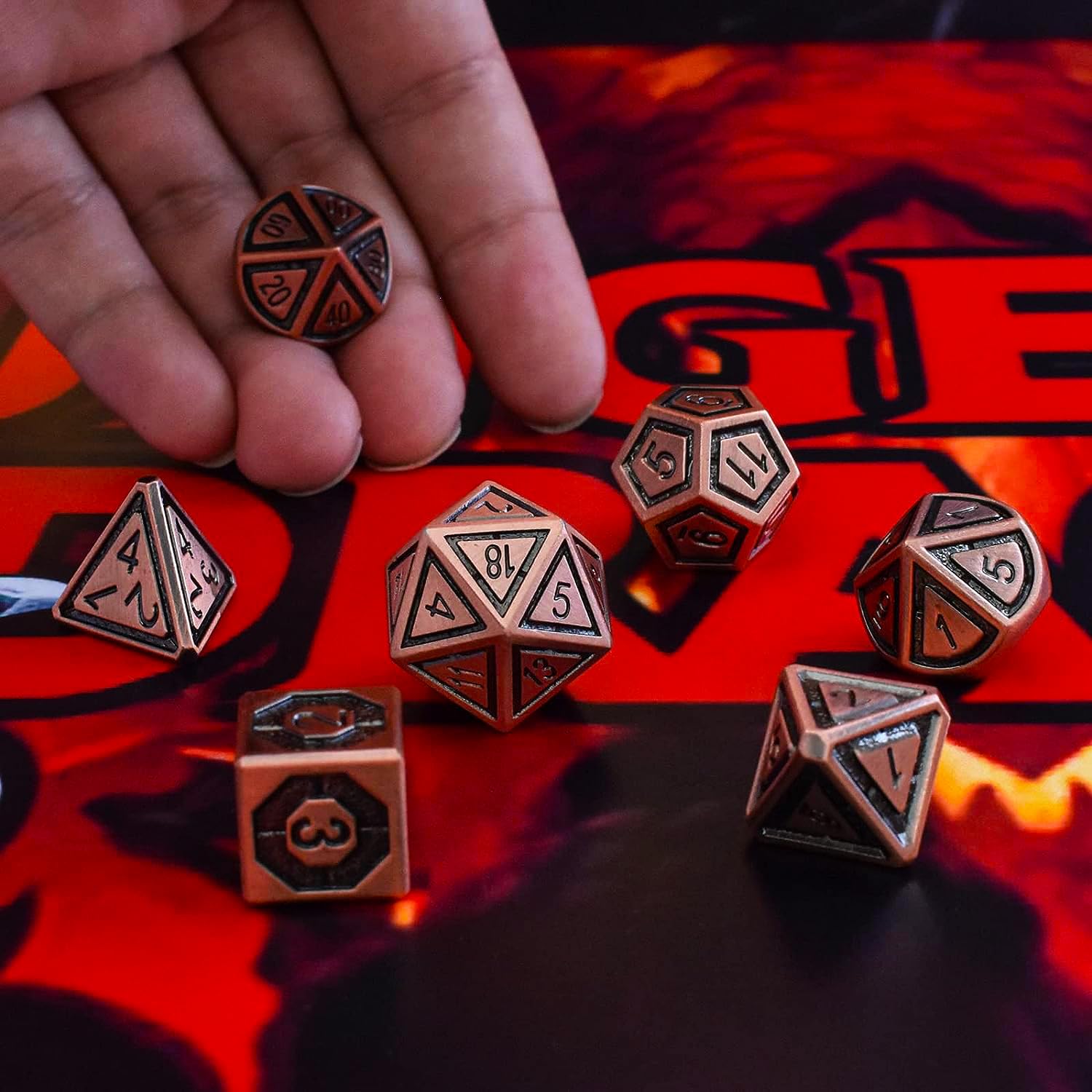 RULE DICE Premium Metal D&D Dice Set - 7-Piece Polyhedral RPG Dice for Dungeons and Dragons, Tabletop Role Playing Games (Orange) - Perfect for D&D Campaigns, Pathfinder, and Fantasy Board Games