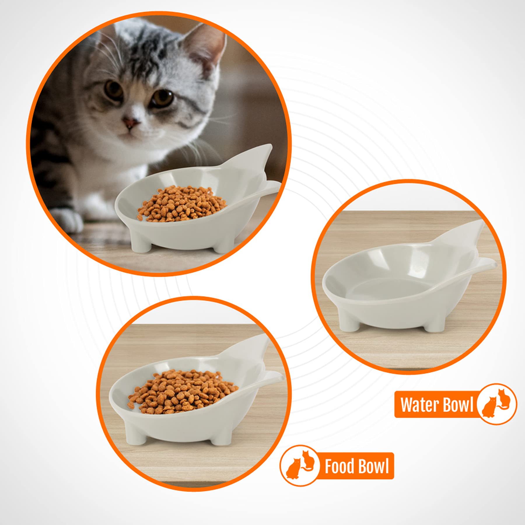 Premium Anti-Slip Cat Bowls Set of 3 - Multi-Purpose Pet Food & Water Dish for Kittens & Adult Cats (Grey/Black/White) - Perfect for Home, Travel & Vet Visits