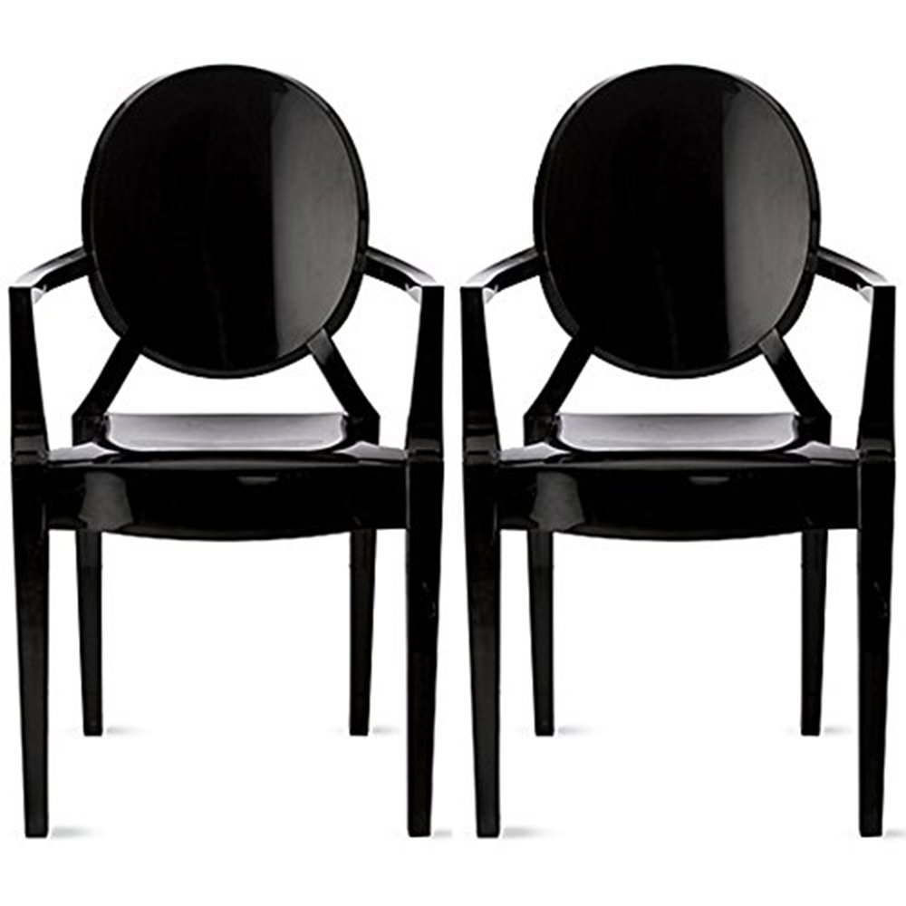 2-Pack Black Louis Style Ghost Armchair - Modern Mid Century Dining Room Chairs with Arms, Lounge Accent Seats for Home, Office & Restaurant Decor