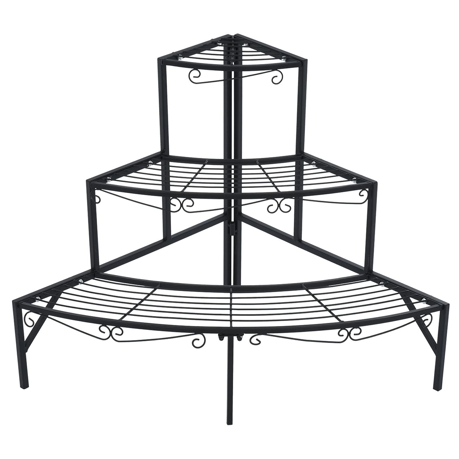 3-Tier Fan-Shaped Plant Stand Shelf - Indoor & Outdoor Flower Pot Holder for Garden, Patio, Living Room, Balcony & Bedroom - Space-Saving Corner Display Rack (Black) - Perfect for Small Spaces & Home Decor