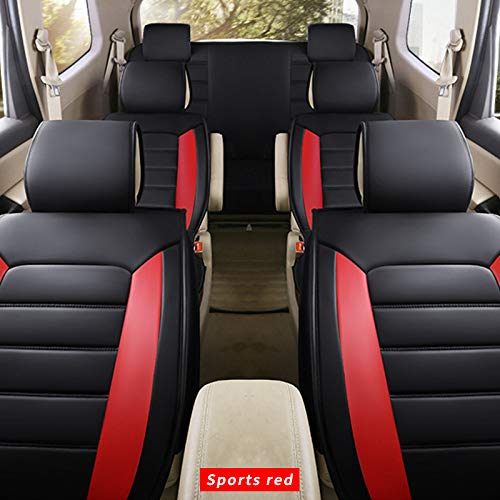 Universal 7-Seat Car Seat Cover Set - Waterproof Leather Protection with 2 Headrests & 2 Lumbar Pillows (Red) - Fits Most SUV & Minivan Models - Perfect for Family Road Trips, Daily Commuting and Pet Protection
