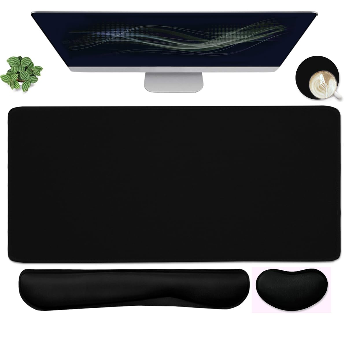 Extra Large Gaming Mouse Pad with Keyboard Wrist Rest - 4-in-1 XXL Desk Mat for Computer, Office & Home Use - Non-Slip Waterproof Surface for Work, Study & PC Gaming (Black)