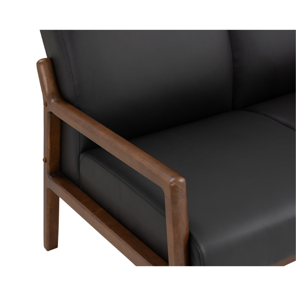 Premium 3-Seater Lounge Sofa in Black & Walnut - Modern Living Room Furniture for Relaxing & Entertaining