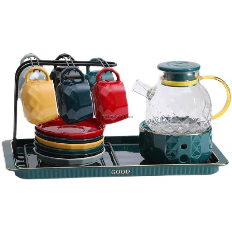 Elegant Modern Afternoon Tea Set with Warmer - Porcelain Tea Pot with Cups & Saucers - Perfect for Home Tea Parties, Bridal Showers & Cozy Afternoon Tea Time