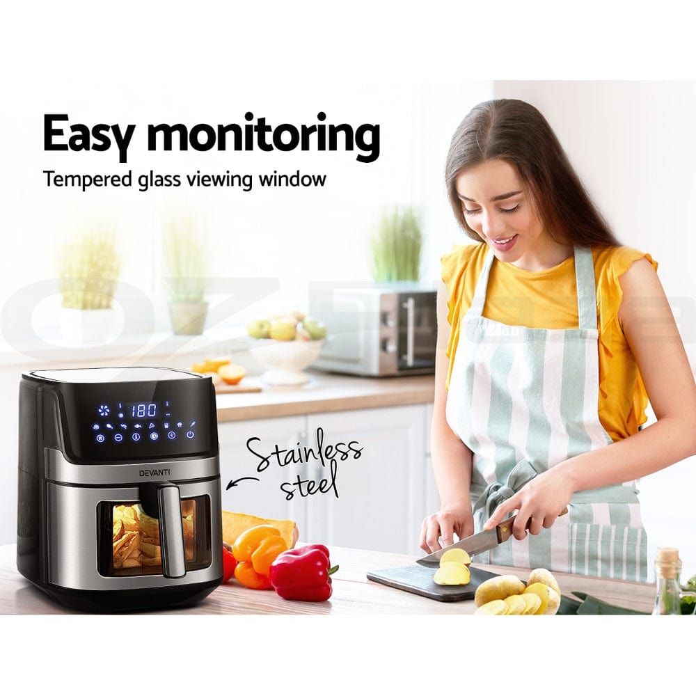 Devanti 6.5L Digital Air Fryer with LCD Display - Oil Free Healthy Cooking, Large Capacity Airfryer Oven for Family - Perfect for Frying, Baking, Roasting & Reheating Food in Your Kitchen