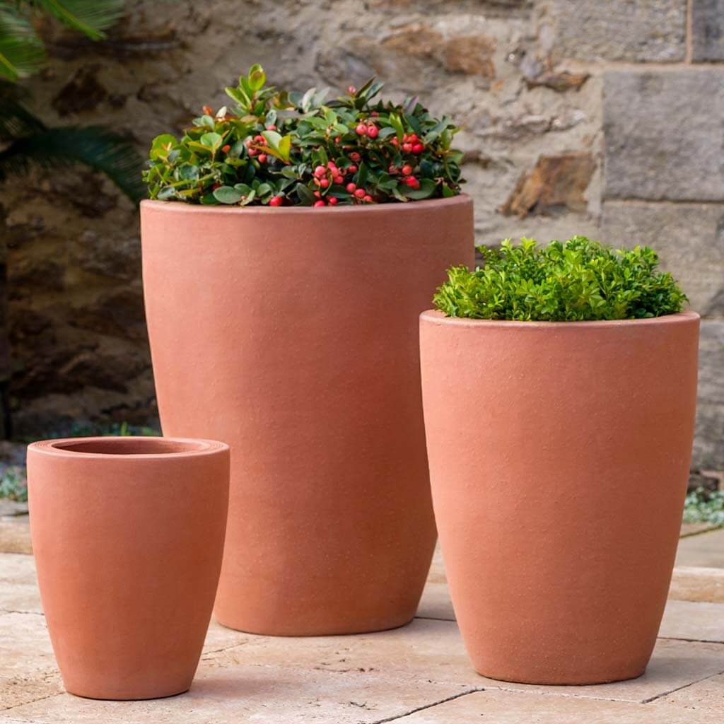 Campania International Marta Planter Set of 3 - Terra Rosa Flower Pots for Indoor Plants, Outdoor Garden Decor, Patio & Home Décor