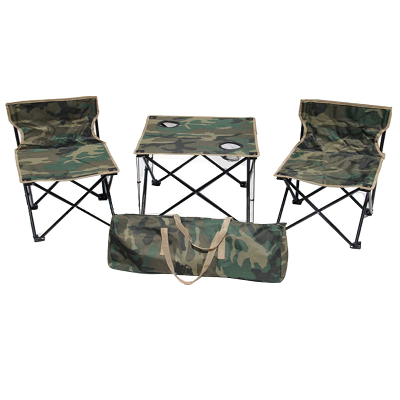 Portable Folding Camping Table and Chairs Set - Lightweight Outdoor Picnic Furniture with 2 Cup Holders & Carry Bag, 45x45x40cm (3-Piece Camouflage Design) - Perfect for Backpacking, Hiking, Beach Trips and Tailgating Parties