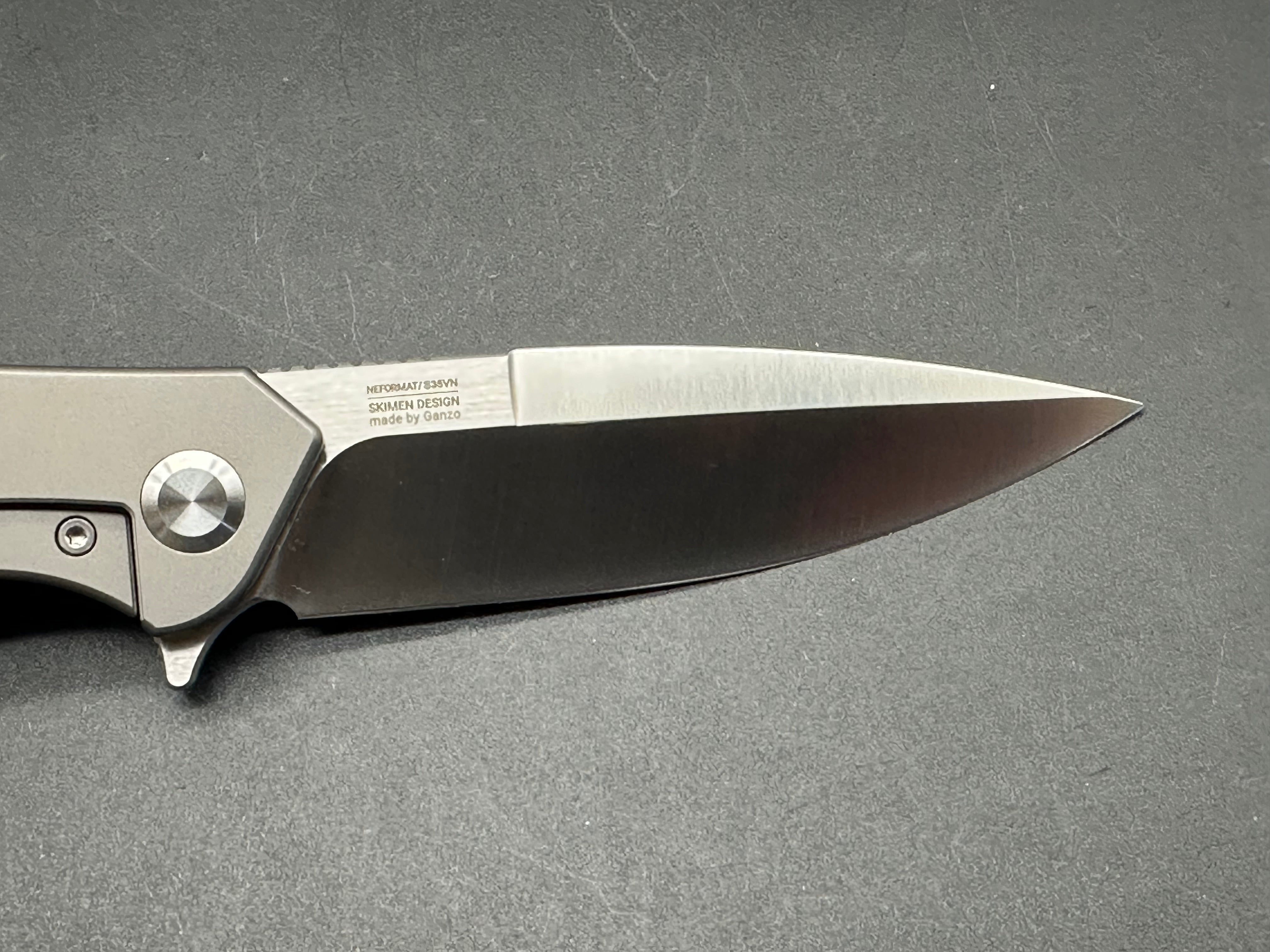 GANZO ADIMANTI SKIMEN TI Folding Knife - Gray Titanium Handle, S35VN Steel, Drop Point Plain Edge - EDC, Outdoor, Camping, Hunting Gear