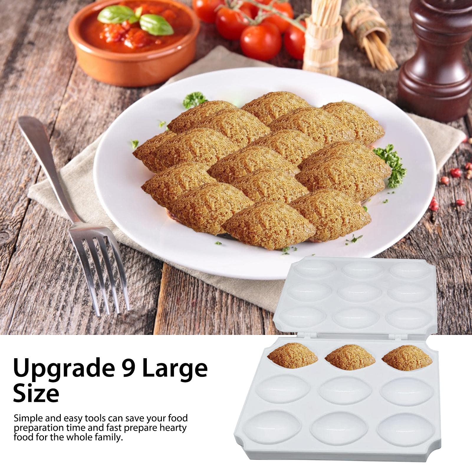 Greatideal 9-Grid Meatball Mold – Large Kibbeh Press Maker – Plastic Manual Meatloaf Press Tool for Homemade Fried Kibbeh – Perfect for Middle Eastern Cooking & Party Food Prep