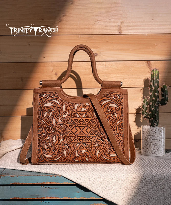 Trinity Ranch Tooled Leather Tote Bag with Concealed Carry Pocket - Stylish & Functional Purse for Women, Perfect for Everyday Use, Travel, and Concealed Carry Needs