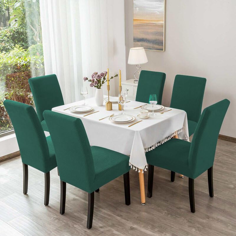 Aertiavty 4-Piece Dining Chair Covers Set - Stretchable Kitchen Chair Slipcovers for Parsons Chairs, Dark Cyan - Perfect for Home, Restaurant & Office Use