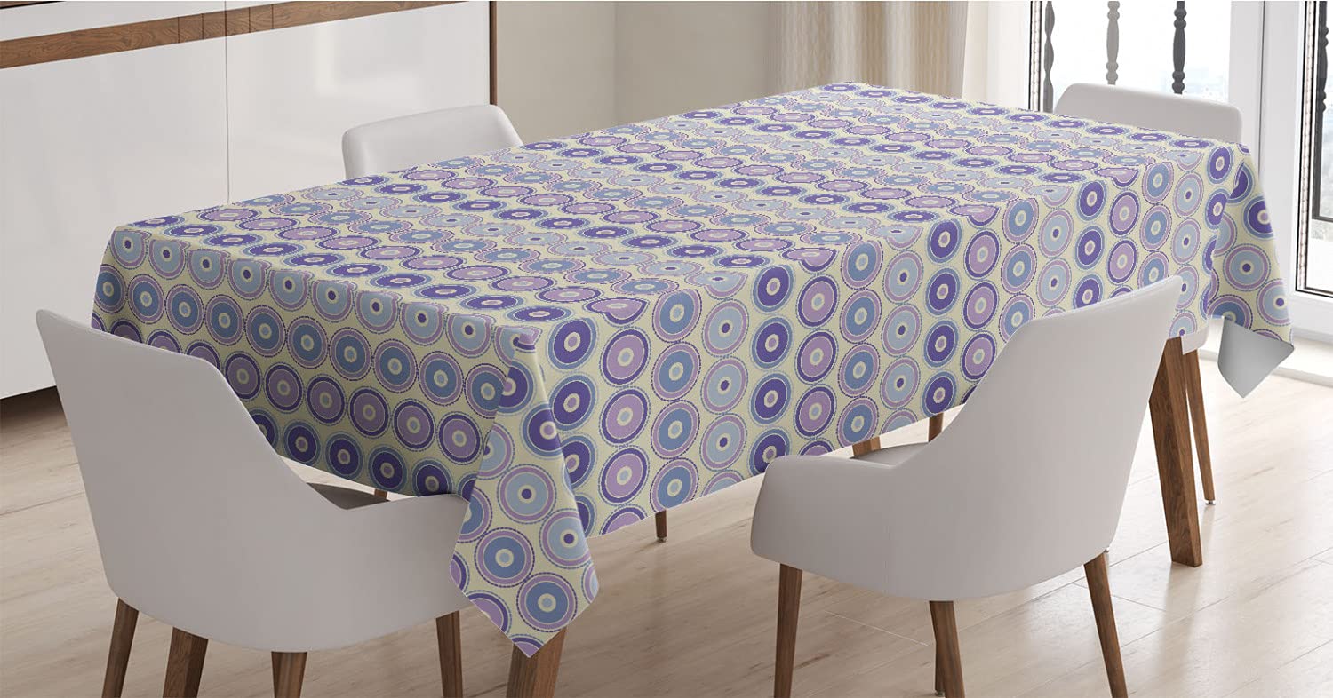 Ambesonne Geometric Tablecloth - Symmetric Nested Round Design in Pastel Colors | Retro Inspired Satin Table Cover for Dining Room & Kitchen | 60