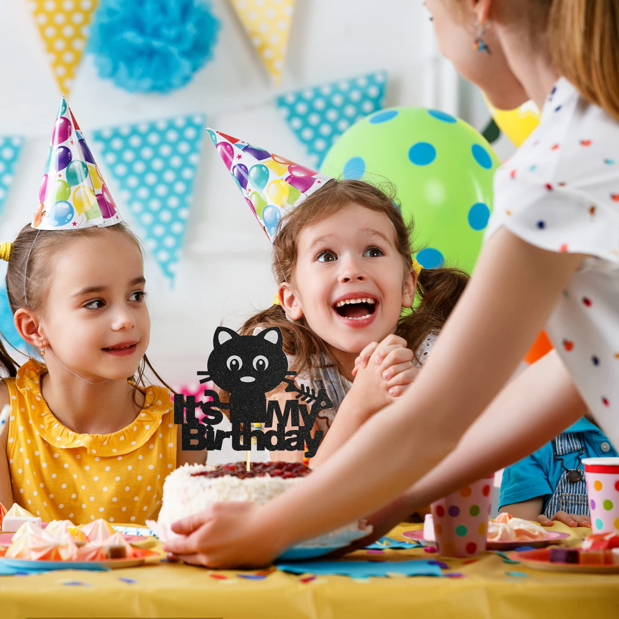 Black Glitter Cat Cake Topper for Birthday Parties | Pet-Themed 1st Birthday & Baby Shower Decoration | Perfect for Cat Lovers, Girls' Parties & Kitten-Themed Celebrations | Ideal for Cakes, Cupcakes & Dessert Tables